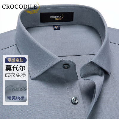 鳄鱼恤CROCODILE 秋冬男士商务休闲衬衫百搭长袖免烫衬衣