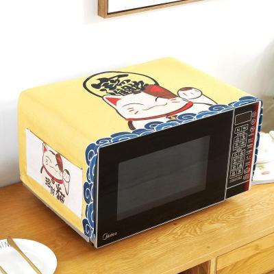 床头柜盖巾棉麻布艺盖布防水防油罩通用烤箱罩防尘罩微波炉罩 猫-01 防水.双开门冰箱[170*70cm]