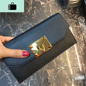 2019新加坡质感国王钱包女金属链条锁扣斜跨百搭手拿长款钱包礼盒NEW LAKE