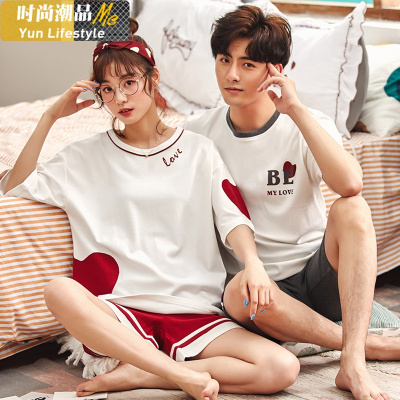 YUNWUXIN情侣睡衣夏季棉短袖可爱睡裙女可外穿棉男士家居服套装2套价睡衣