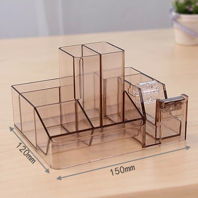 多功能创意笔筒时尚名片笔座亚克力学生个性桌面办公室收纳盒三维工匠K099茶色