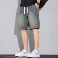 美式复古牛仔短裤男士夏季薄款2026新款潮牌宽松直筒休闲五分中裤