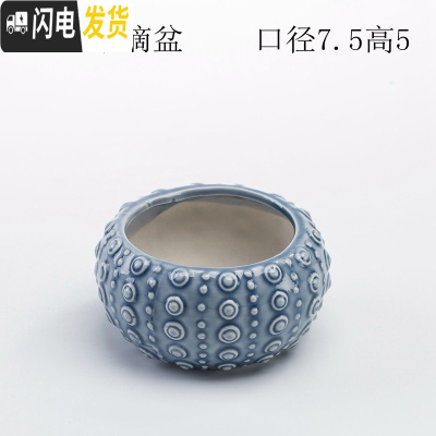 三维工匠少女心创意个性中大号口径拇指好看的多肉植物花盆器陶瓷 蓝色水滴盆 中等花盆容器