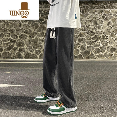 YANXU黑灰色牛仔裤男生夏季宽松直筒长裤ins潮牌复古高街阔腿裤子男款