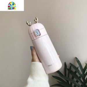 鹿角保温杯男女学生创意潮流便携水杯个性简约清新森系杯子ins风 FENGHOU 萌萌鹿羽白小号-270ml