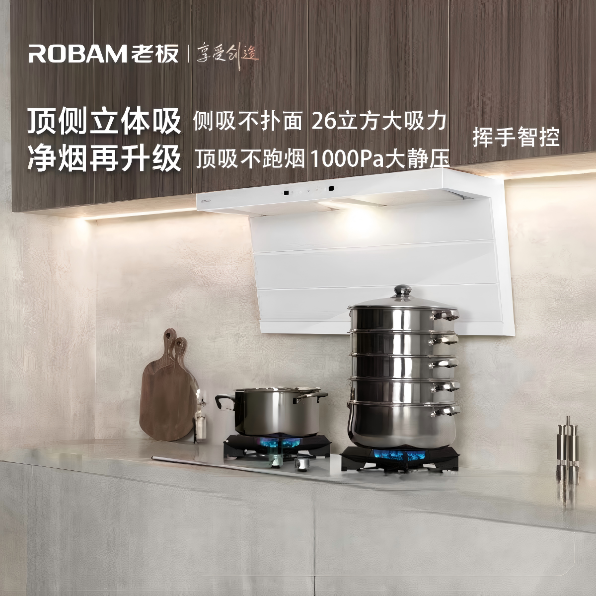 老板(Robam)白色小黑翼D1P 顶侧双吸26m³抽油烟机 家用大吸力油烟机 吸油烟机 7字型油烟机27A16-D1P