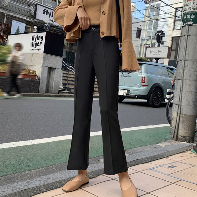 语娄微喇叭裤女高腰显瘦小个子黑色西装裤春秋季九分裤垂感阔腿裤西裤西裤