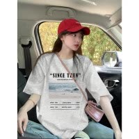[1.5折价44元]唐狮夏季女圆领前胸风景图案短袖T恤百搭韩系减龄时尚
