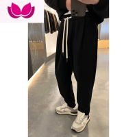 七斓灰色男士加绒加厚设计师宽松休闲萝卜裤网红潮牌小脚运动卫裤