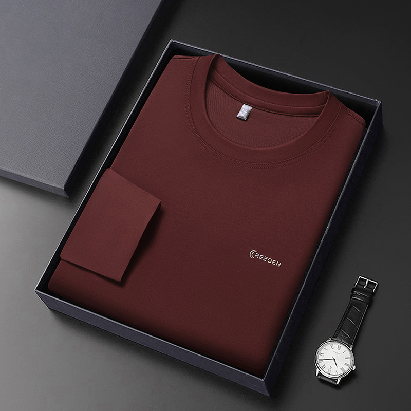 新款秋季纯色印花短袖男T恤宽松含蚕丝半袖T恤男士体恤