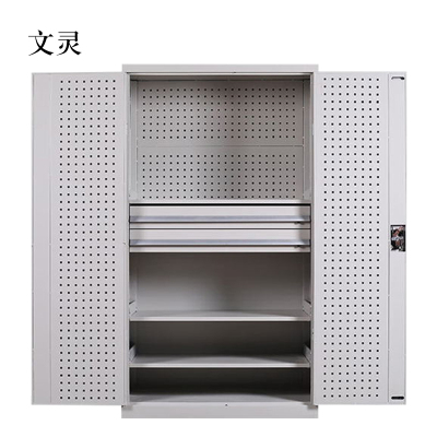 文灵工具柜加厚铁皮储物柜工厂车间用带抽屉汽修多功能收纳柜通门内二抽柜灰白色