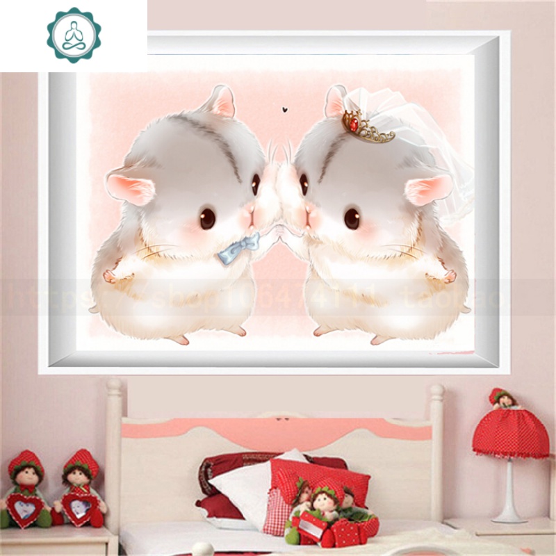 钻石画满钻砖石十字绣2020新款客厅卧室小幅萌宠动物两只可爱仓鼠 封