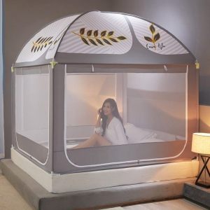 美帮汇蒙古包蚊帐1.5m/1.8m床2米家用防摔儿童防尘顶蚊罩帐围栏凉席纹账