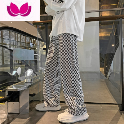 七斓春季格子垂感休闲长裤男士潮牌ins高街宽松百搭痞帅九分直筒裤子