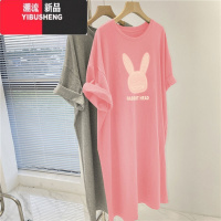 YIBUSHENG大码女装连衣裙季宽松加肥200斤短袖t恤裙卡通慵懒气质长裙
