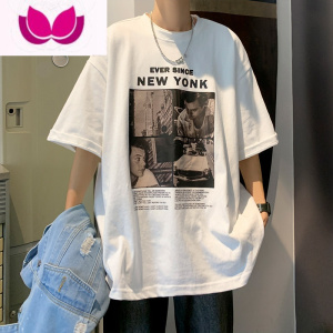 七斓美式复古短袖T恤男夏季潮高街帅气百搭半袖街头嘻哈休闲圆领体恤