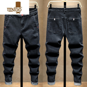 YANXU斜插袋牛仔裤男黑色弹力2023新款韩版潮流修身小脚新塘镇秋季长裤