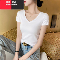 YIBUSHENG白色正肩短袖t恤女2024新款季圆领简约修身显瘦打底衫上衣u领