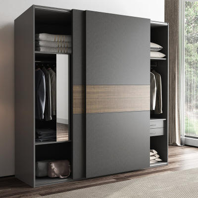 北欧推拉衣柜移动滑现代简约小户型卧室衣橱两带镜子大衣柜_48