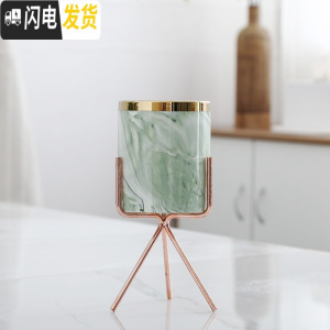 三维工匠ins北欧小清新多肉陶瓷小花盆创意个性室内好看铁艺简约客厅摆件 金边牛油果绿盆+金属架 中花盆容器