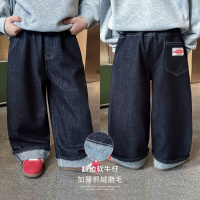 童酷男童冬季新款时尚贴标宝宝休闲裤抓绒加厚翻边儿童牛仔裤