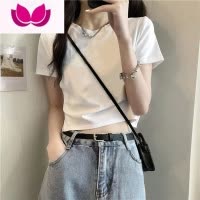 七斓白色短款短袖T恤女士2023小衫新款修身上衣打底衫ins