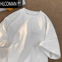 HLCOMAN白色宽松高克短袖T恤男夏初中生美式半袖打底衫