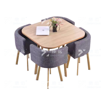 臻远 ZY4100951 简约接待桌椅洽谈桌椅 一桌四椅 方桌灰色布椅