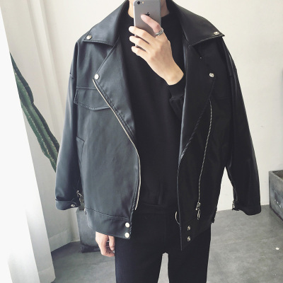 HongZun日系机车潮男韩版装宽松oversize外套男街头潮嘻哈青年皮衣夹克皮衣