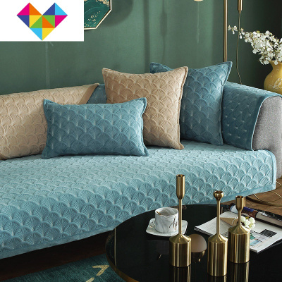 沙发垫子毛绒四季通用防滑加厚冬天季北欧简约现代风格定做浅绿90*120cm御蓝锦