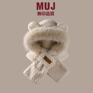 可爱小熊帽子围巾一体女冬季新款加厚保暖护耳防寒骑行毛绒帽