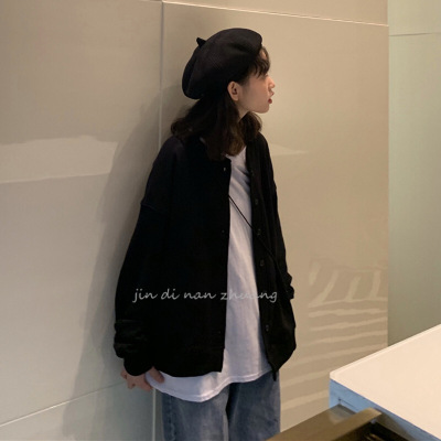 迪鲁奥（DILUAO)2021初秋开学季新款女上衣超火cec棒球服外套女宽松bf百搭洋气ins 黑色 均码 黑色 默认尺寸