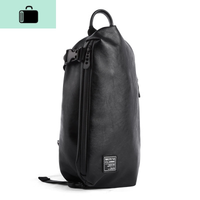 皮质潮流胸包男潮牌韩版休闲单肩斜挎包简约斜背差小挂包男包NEW LAKE 黑色男士斜挎包