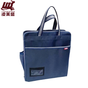 凌美盛 树皮纹竖款手提文件袋 双侧带网兜 可插标签 定制 910蓝色/个