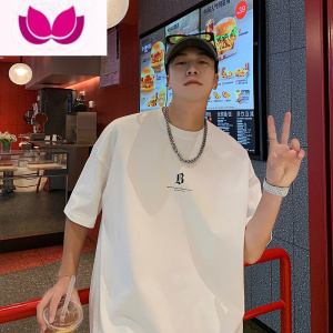 七斓320g美式t恤男ins潮牌二本针精梳棉小领口短袖oversize七分袖