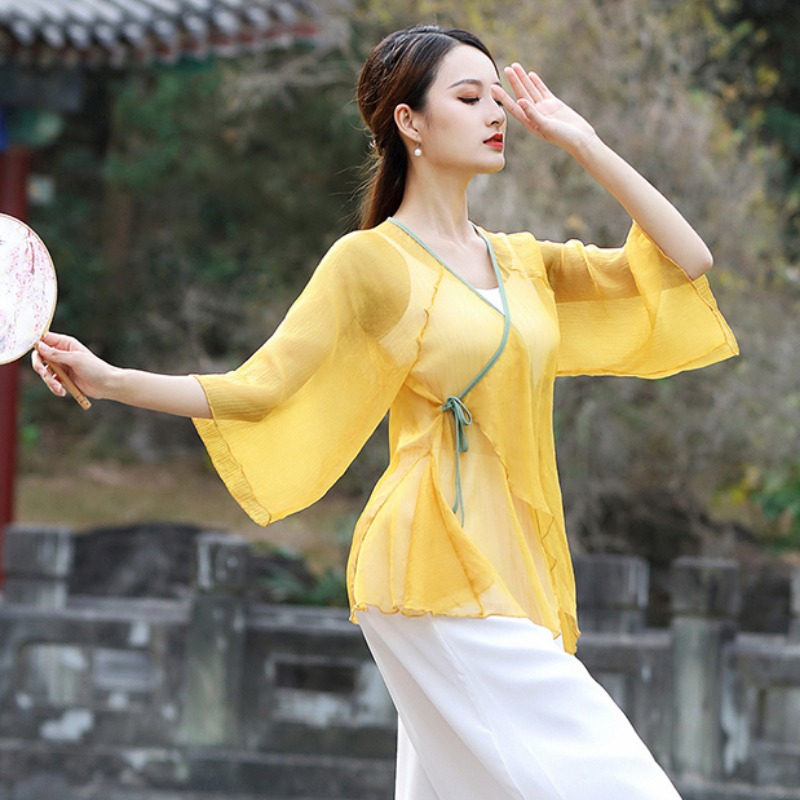 中国风女装文艺复古改良汉服飘逸外披身韵服纱衣披风民族舞蹈服装