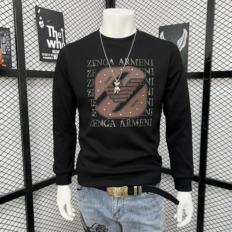 时尚潮牌欧货秋冬新款男士圆领字母卫衣长袖体恤上衣重工烫钻时尚