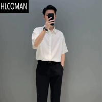 HLCOMAN衬衫套装男夏季痞帅高级感冰丝垂感轻熟风宽松短袖寸衫休闲衬衣男