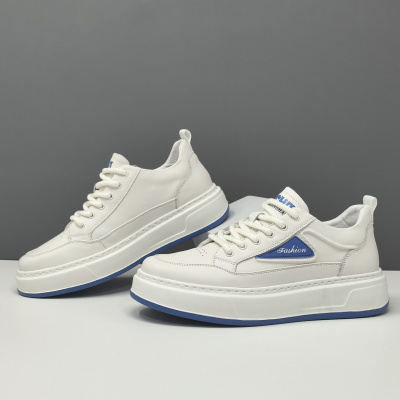 男生头层牛皮厚底板鞋男款潮鞋真皮百搭欧洲站男鞋男士透气休闲鞋_2