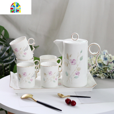 家用陶瓷凉开水壶耐热防爆冷水壶客厅水杯套装带托盘送人礼品 FENGHOU 6只茶杯(只有茶杯)凉水壶