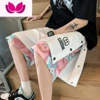 七斓假排扣短裤男生夏季薄款ins裤衩美式运动宽松五分裤