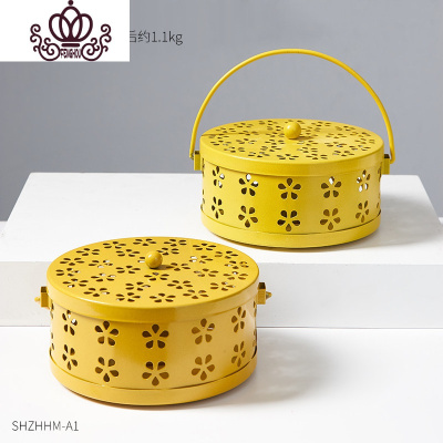 封后北欧创意家用室内蚊香架香薰炉铁艺盘托镂空檀香炉熏香盒带盖防火组合1香薰灯炉/器具