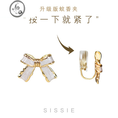 JiMi油画白气质蝴蝶结耳夹蚊香盘无耳洞可爱少女耳环复古高级艺术耳钉