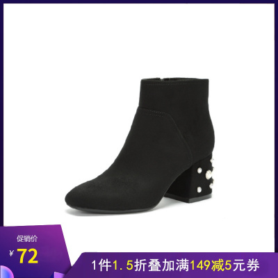 2018秋冬短靴女韩版新款马丁靴牛皮高跟靴子女1017605166