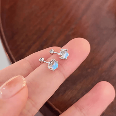 s925银针月光石耳钉女养耳洞螺丝拧扣高级感耳饰2024新款耳骨钉潮送女朋友老婆情人节七夕生日礼物