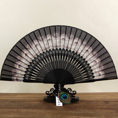 中国风孔雀扇精美女式绢扇特色礼品折扇舞蹈扇女扇子三维工匠紫茉莉-黄底D