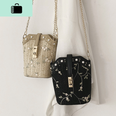 编洋气水桶包绣花小包女ins百搭链条包包夏韩版休闲单肩斜挎包NEW LAKE女士单肩包
