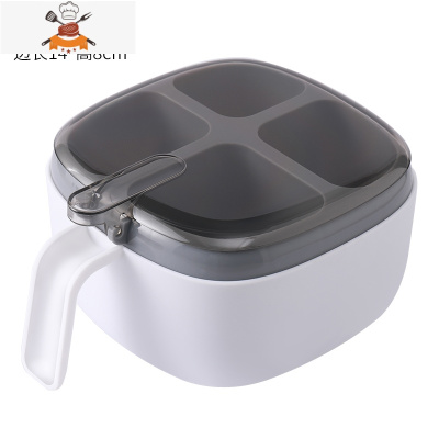 调料盒组合套装家用厨房用品盐糖味精四格收纳一体多格调味罐油壶 敬平 白色[高端全透款](内赠4勺)厨房收纳盒