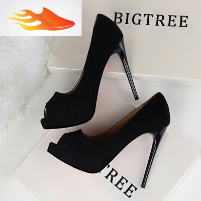 FISHBASKET欧美鱼嘴鞋2019春夏新款露趾防水台细跟高跟鞋单鞋女鞋子粉色婚鞋