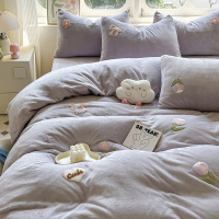 冬季加厚牛奶绒床上四件套双面加绒被套宿舍床单三件套少女心床品